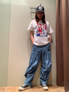 「HYSTERIC GLAMOUR（ヒステリックグラマー）のHYS SOUND メッシュキャップ（キャップ、ブラック系）」を使った、kanaさん（レディース・172cm）の春コーディネート