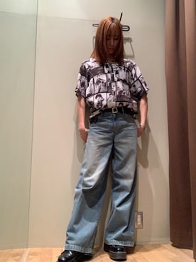 「HYSTERIC GLAMOUR（ヒステリックグラマー）のデニムワイドパンツ（デニムパンツ、ブルー系）」を使った、kanaさん（レディース・172cm）の春コーディネート