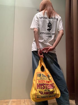 「HYSTERIC GLAMOUR（ヒステリックグラマー）のデニムワイドパンツ（デニムパンツ、ブルー系）」を使った、kanaさん（レディース・172cm）の春コーディネート