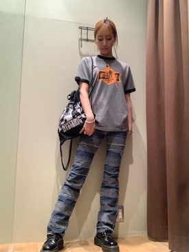 「HYSTERIC GLAMOUR（ヒステリックグラマー）のスクラッチフレアデニムパンツ（デニムパンツ、ブルー系）」を使った、kanaさん（レディース・172cm）の春コーディネート
