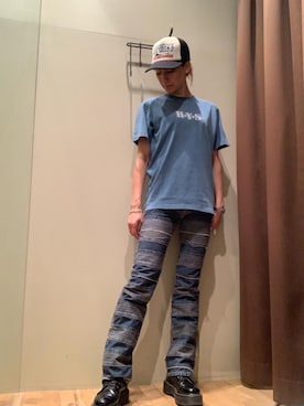 「HYSTERIC GLAMOUR（ヒステリックグラマー）のスクラッチフレアデニムパンツ（デニムパンツ、ブルー系）」を使った、kanaさん（レディース・172cm）の春コーディネート