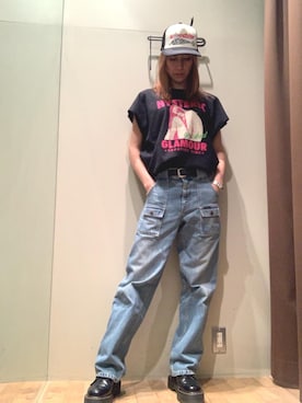 「HYSTERIC GLAMOUR（ヒステリックグラマー）のSIMPLE STUDS ベルト（ベルト、ブラック系）」を使った、kanaさん（レディース・172cm）の夏コーディネート