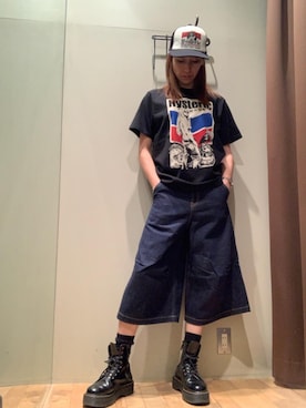 「HYSTERIC GLAMOUR（ヒステリックグラマー）のGUITAR GIRL メッシュキャップ（キャップ、ブラック系）」を使った、kanaさん（レディース・172cm）の夏コーディネート