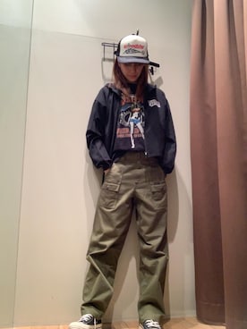 「HYSTERIC GLAMOUR（ヒステリックグラマー）のBAD ASS MAMA TOUR Tシャツ（Tシャツ/カットソー、ブラック系）」を使った、kanaさん（レディース・172cm）の夏コーディネート