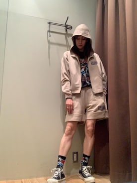 「HYSTERIC GLAMOUR（ヒステリックグラマー）のBAD ASS MAMA TOUR Tシャツ（Tシャツ/カットソー、ブラック系）」を使った、kanaさん（レディース・172cm）の夏コーディネート