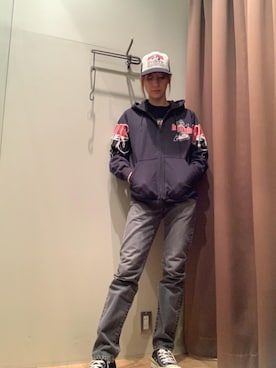 「HYSTERIC GLAMOUR（ヒステリックグラマー）のGUITAR GIRL メッシュキャップ（キャップ、ブラック系）」を使った、kanaさん（レディース・172cm）の夏コーディネート
