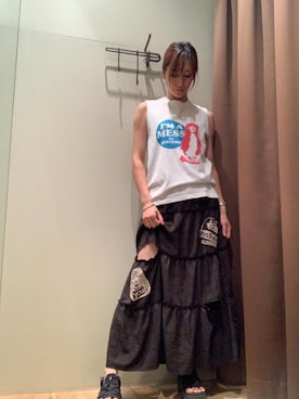 「HYSTERIC GLAMOUR（ヒステリックグラマー）のHYSTERIC TYPICAL GIRLS ティアードスカート（スカート、ブラック系）」を使った、kanaさん（レディース・172cm）の夏コーディネート