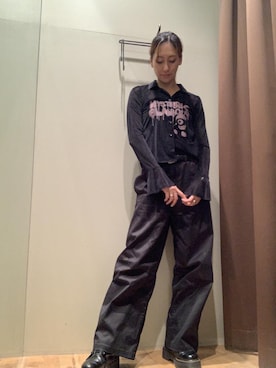 「HYSTERIC GLAMOUR（ヒステリックグラマー）のHYSTERIC TEDDY BEAR ベロアタイトブラウス（シャツ/ブラウス、ブラック系）」を使った、kanaさん（レディース・172cm）の秋コーディネート