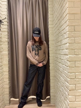 「HYSTERIC GLAMOUR（ヒステリックグラマー）のボーイフレンドデニムパンツ（デニムパンツ、ブルー系）」を使った、kanaさん（レディース・172cm）の秋コーディネート