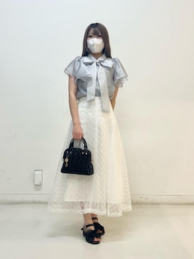 「MAJESTIC LEGON（マジェスティックレゴン）の【お気に入り14000件超え】チャームセットキルティングバッグ（ショルダーバッグ、ブラック系）」を使った、ふうかさん（レディース・156cm）の夏コーディネート