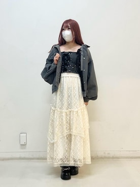 「MAJESTIC LEGON（マジェスティックレゴン）のオーバーサイズデニムジャケット（デニムジャケット、グレー系）」を使った、ふうかさん（レディース・156cm）の夏コーディネート