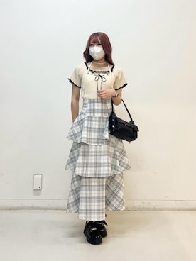 「MAJESTIC LEGON（マジェスティックレゴン）の取り外せるパールローファー（ローファー、ブラック系）」を使った、ふうかさん（レディース・156cm）の夏コーディネート
