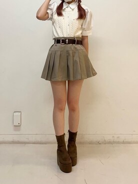 「MAJESTIC LEGON（マジェスティックレゴン）の厚底ストレッチショートブーツ（ブーツ、ブラウン系）」を使った、ふうかさん（レディース・156cm）の秋コーディネート