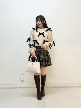 「MAJESTIC LEGON（マジェスティックレゴン）のティアードフリルミニスカパン（その他パンツ、ブラウン系）」を使った、ふうかさん（レディース・156cm）の秋コーディネート