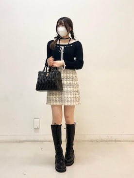 「MAJESTIC LEGON（マジェスティックレゴン）の【4サイズ展開/WEB限定S/XLサイズあり】レースアップロングブーツ（ブーツ、ブラック系）」を使った、ふうかさん（レディース・156cm）の秋コーディネート
