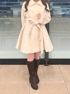 「MAJESTIC LEGON（マジェスティックレゴン）の盛れるストレッチロングブーツ（ブーツ、ブラウン系）」を使った、ふうかさん（レディース・156cm）の秋コーディネート