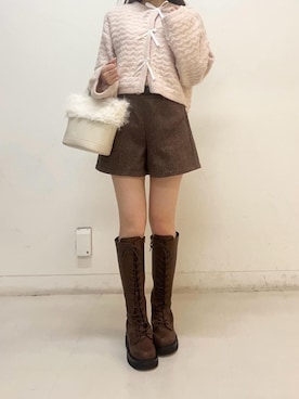 「MAJESTIC LEGON（マジェスティックレゴン）のレースアップロングブーツ（ブーツ、ブラウン系）」を使った、ふうかさん（レディース・156cm）の秋コーディネート
