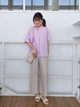 「SHOO・LA・RUE（シューラルー）の【洗える】楽してほっそり見え カットプリーツパンツ（その他パンツ）」を使った、ゆゆさん（レディース・161cm）の春コーディネート
