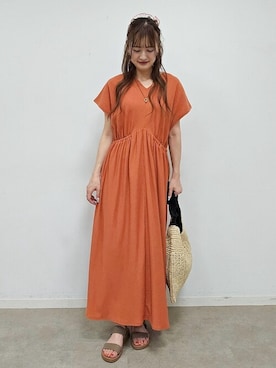 「アイテム（ワンピース、オレンジ系）」を使った、ゆゆさん（レディース・161cm）の夏コーディネート