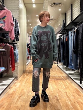 「HYSTERIC GLAMOUR（ヒステリックグラマー）のSNAKE LOOP 8分丈クラッシュデニムパンツ（デニムパンツ）」を使った、mariko.tさん（レディース・161cm）の秋コーディネート