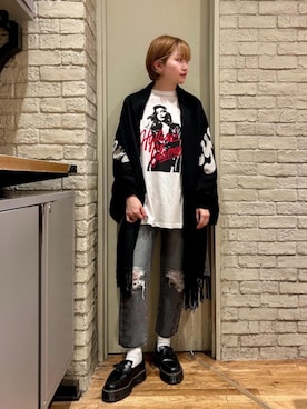 「HYSTERIC GLAMOUR（ヒステリックグラマー）のSNAKE LOOP 8分丈クラッシュデニムパンツ（デニムパンツ）」を使った、mariko.tさん（レディース・161cm）の秋コーディネート