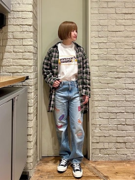 「HYSTERIC GLAMOUR（ヒステリックグラマー）の【26～28cm】サイドジップ ハイカットスニーカー（スニーカー）」を使った、mariko.tさん（レディース・161cm）の冬コーディネート