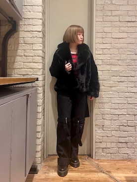 「HYSTERIC GLAMOUR（ヒステリックグラマー）のTYPE LOGO柄ジャカード チビTシャツ（Tシャツ/カットソー）」を使った、mariko.tさん（レディース・161cm）の冬コーディネート