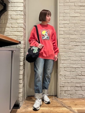 「HYSTERIC GLAMOUR（ヒステリックグラマー）のHYS SP加工 スリムストレートデニムパンツ（デニムパンツ、ブルー系）」を使った、mariko.tさん（レディース・161cm）の春コーディネート