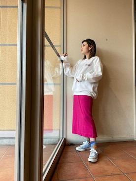 「MANASTASH（マナスタッシュ）のアイテム（スカート）」を使った、リナリナ～さん（レディース・158cm）の春コーディネート