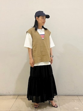 「SHIPS（シップス）のアイテム（帽子）」を使った、松尾さん（レディース・154cm）の春コーディネート