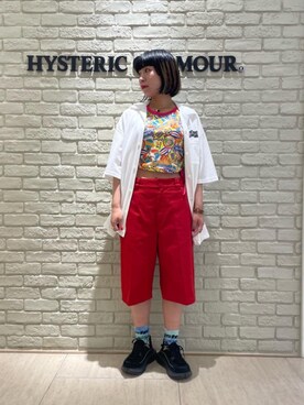 「アイテム（パンツ、レッド系）」を使った、OKUDAさん（レディース・161cm）の夏コーディネート