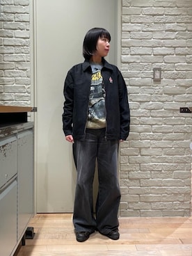 「ワイドパンツ 」｜「アイテム（ジャケット/アウター）」を使った、OKUDAさん（レディース・161cm）の冬コーディネート