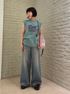 「ワイドパンツ 」｜「アイテム（パンツ）」を使った、OKUDAさん（レディース・161cm）の夏コーディネート