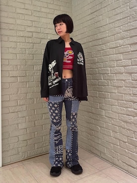 「アイテム（キャミソール、レッド系）」を使った、OKUDAさん（レディース・161cm）の夏コーディネート