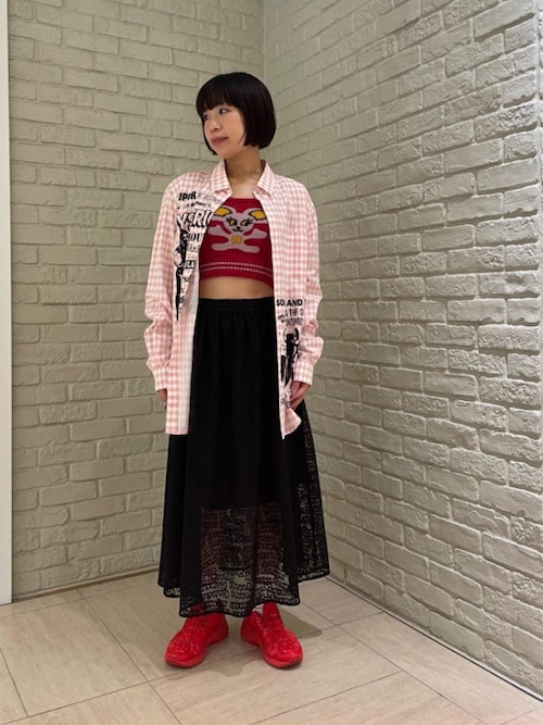 HYSTERIC GLAMOUR TYPE LOGO SCRATCH ジャガード TYPE LOGO柄ジャガード ギャザースカート（スカート）｜HYSTERIC
