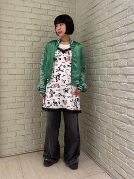 「HYSTERIC GLAMOUR（ヒステリックグラマー）のROCK HAPPENING柄 ワンピース（ワンピース）」を使った、OKUDAさん（レディース・161cm）の夏コーディネート