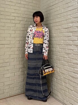 「HYSTERIC GLAMOUR（ヒステリックグラマー）のBLACK MAGIC WOMAN チビTシャツ（Tシャツ/カットソー）」を使った、OKUDAさん（レディース・161cm）の秋コーディネート