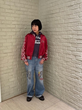 「アイテム（スタジャン）」を使った、OKUDAさん（レディース・161cm）の秋コーディネート