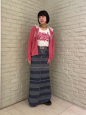 「HYSTERIC GLAMOUR（ヒステリックグラマー）のBLACK MAGIC WOMAN チビTシャツ（Tシャツ/カットソー）」を使った、OKUDAさん（レディース・161cm）の秋コーディネート