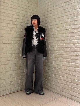 「アイテム（スタジャン）」を使った、OKUDAさん（レディース・161cm）の冬コーディネート