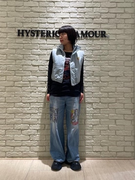 「HYSTERIC GLAMOUR（ヒステリックグラマー）のWOMAN BANANA ワイドデニムパンツ（デニムパンツ、ブルー系）」を使った、OKUDAさん（レディース・160cm）の冬コーディネート