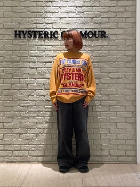 「HYSTERIC GLAMOUR（ヒステリックグラマー）のデニムワイドパンツ（デニムパンツ、ブラック系）」を使った、OKUDAさん（レディース・160cm）の冬コーディネート