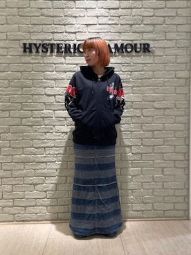 「HYSTERIC GLAMOUR（ヒステリックグラマー）のスクラッチマーメイドスカート（スカート、ブルー系）」を使った、OKUDAさん（レディース・160cm）の冬コーディネート