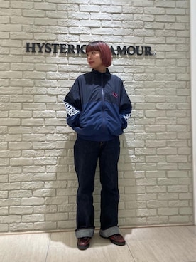「HYSTERIC GLAMOUR（ヒステリックグラマー）のリジットストレートバギーデニムパンツ（デニムパンツ、ブルー系）」を使った、OKUDAさん（レディース・160cm）の冬コーディネート