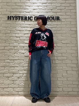 「HYSTERIC GLAMOUR（ヒステリックグラマー）のカーブデニムパンツ（デニムパンツ、ブルー系）」を使った、OKUDAさん（レディース・160cm）の春コーディネート
