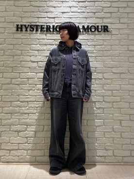 「HYSTERIC GLAMOUR（ヒステリックグラマー）のデニムワイドパンツ（デニムパンツ、ブラック系）」を使った、OKUDAさん（レディース・160cm）の春コーディネート