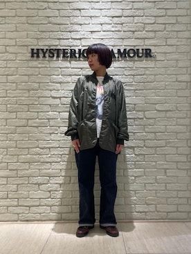 「HYSTERIC GLAMOUR（ヒステリックグラマー）のリジットストレートバギーデニムパンツ（デニムパンツ、ブルー系）」を使った、OKUDAさん（レディース・160cm）の春コーディネート