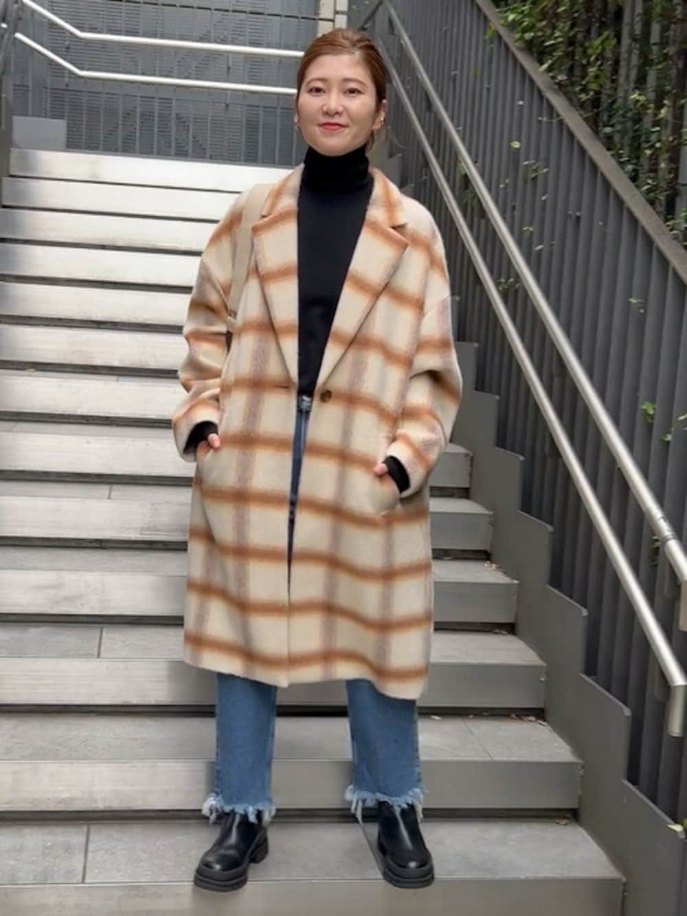 Spick & Span アルパカシャギーオンブレーチェックコート