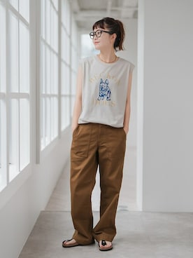 「アイテム（パンツ、イエロー系）」を使った、RIKAさん（レディース・160cm）の夏コーディネート