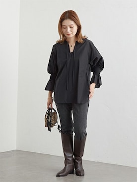 「シア―ブラウス」｜「アイテム（ブーツ）」を使った、ondaさん（レディース・158cm）の秋コーディネート